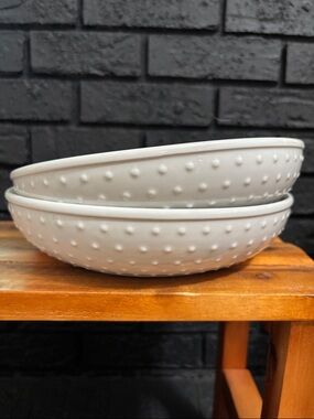 2 Martha Stewart Everyday White Hobnail Textured Ceramic Dinner Bowls -set of 2